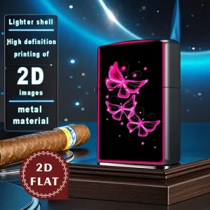 2D Flat Pink Butterfly Pattern Retro Fashion Lighter Shell